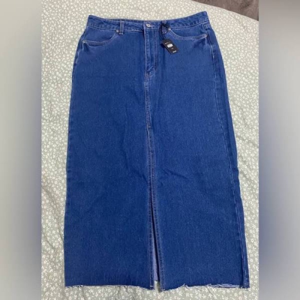 long dark denim skirt